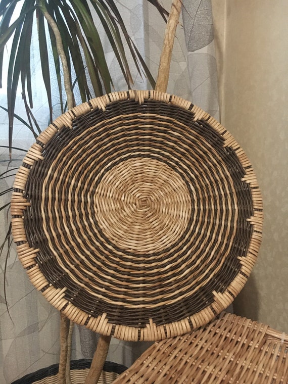 African Wicker Wall Basket Hanging Round Straw Wall Plate Flat Etsy