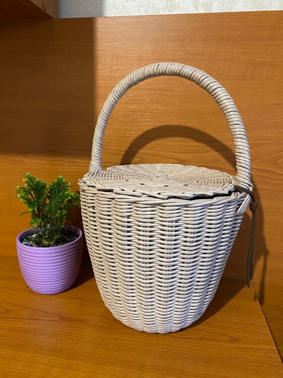 Round Wicker Basket Bucket Bag Straw Purse Jane Birkin Bag 