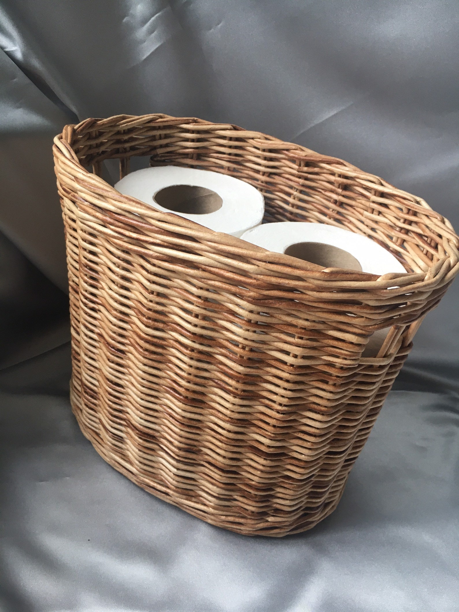 Large decorative wicker toilet paper storage basket Oval Etsy