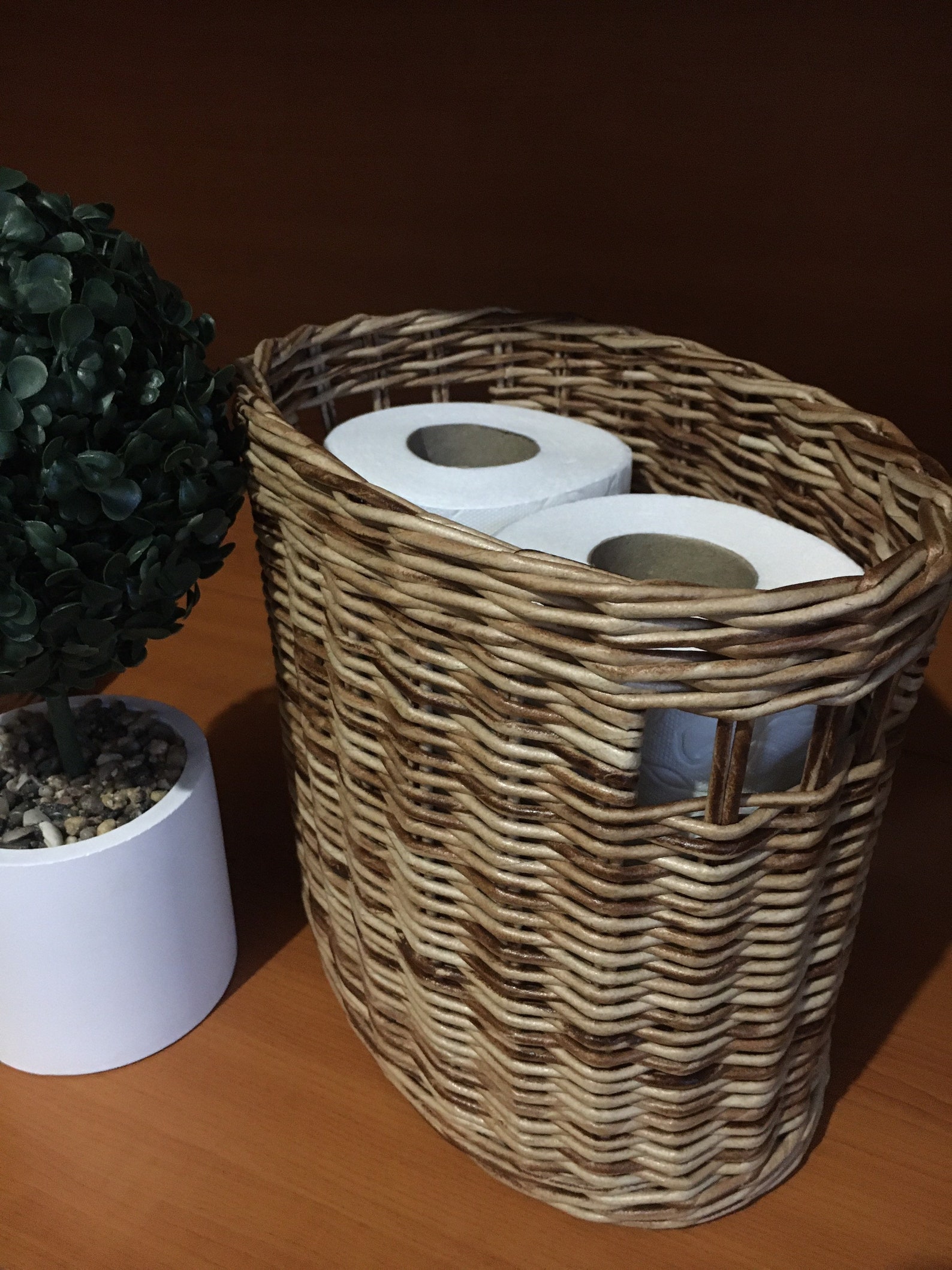 Toilet paper storage basket Lidded wicker round basket Toilet Etsy