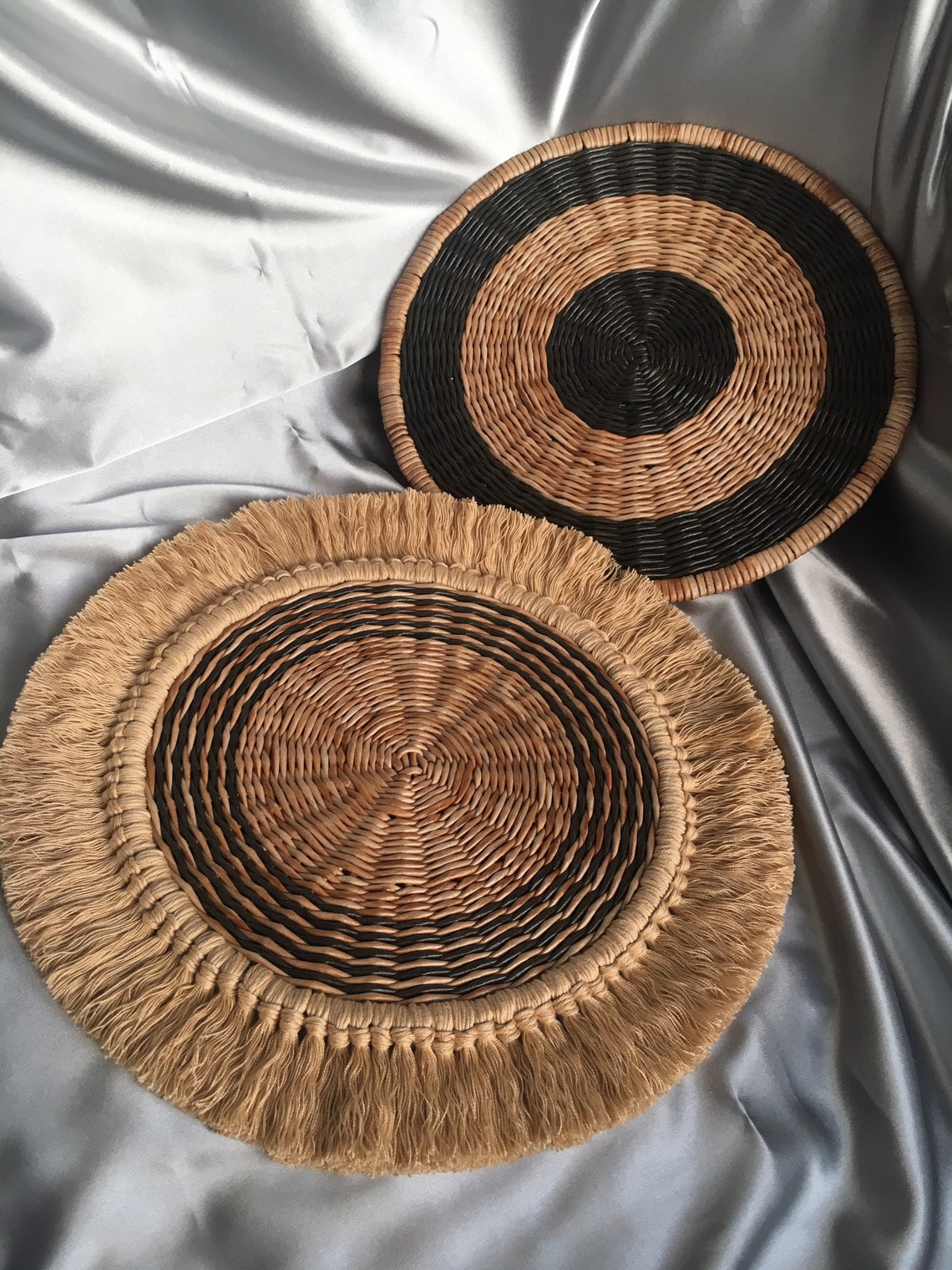 African large decorative wicker wall fringed basket Hanging Etsy