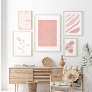 Abstract wall art set of 5, Blush Pink Wall Art, Digital Print Boho, Geometric Printable,  Minimalist print, Printable art, Modern print set