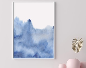 Blue watercolor wall art, Abstract wall art, Blue abstract wall art, Minimalist print, Blue wall decor, Living room wall art, Printable art