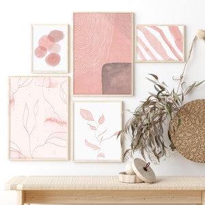 Abstract wall art set of 5, Blush Pink Wall Art, Digital Print Boho, Geometric Printable,  Minimalist print, Printable art, Modern print set