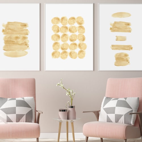 Gold Wall Art Set of 3 Gold Wall Decor Abstract Wall Art Etsy