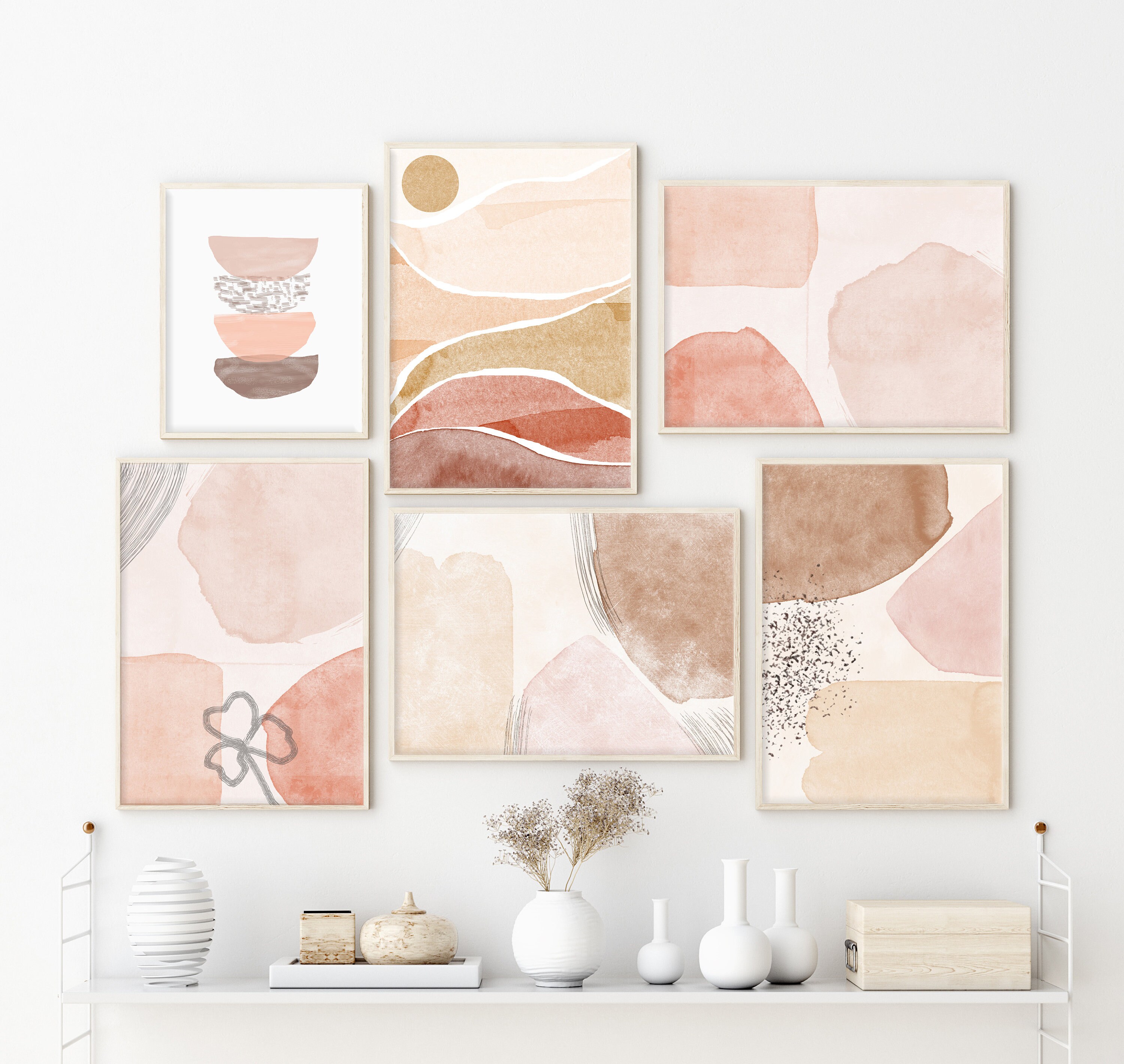 Abstract Wall Art Set of 5 Terracotta Art Burnt Orange Art Etsy