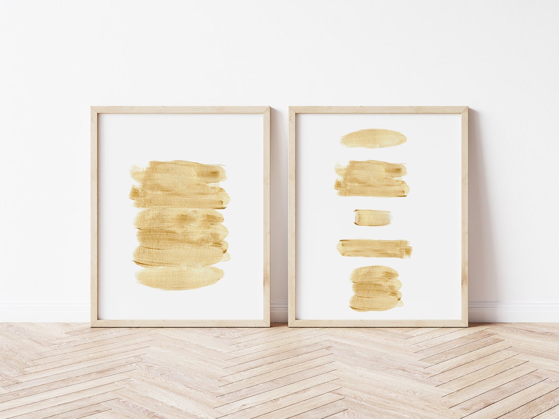 Gold Wall Art Set of 2, Gold Wall Decor, Abstract Wall Art Set