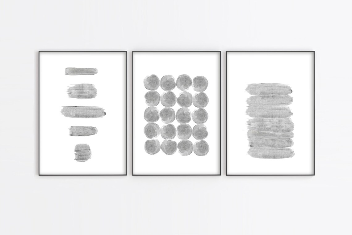 Silver Wall Art Set of 3 Abstract Wall Art Set of 3 Etsy