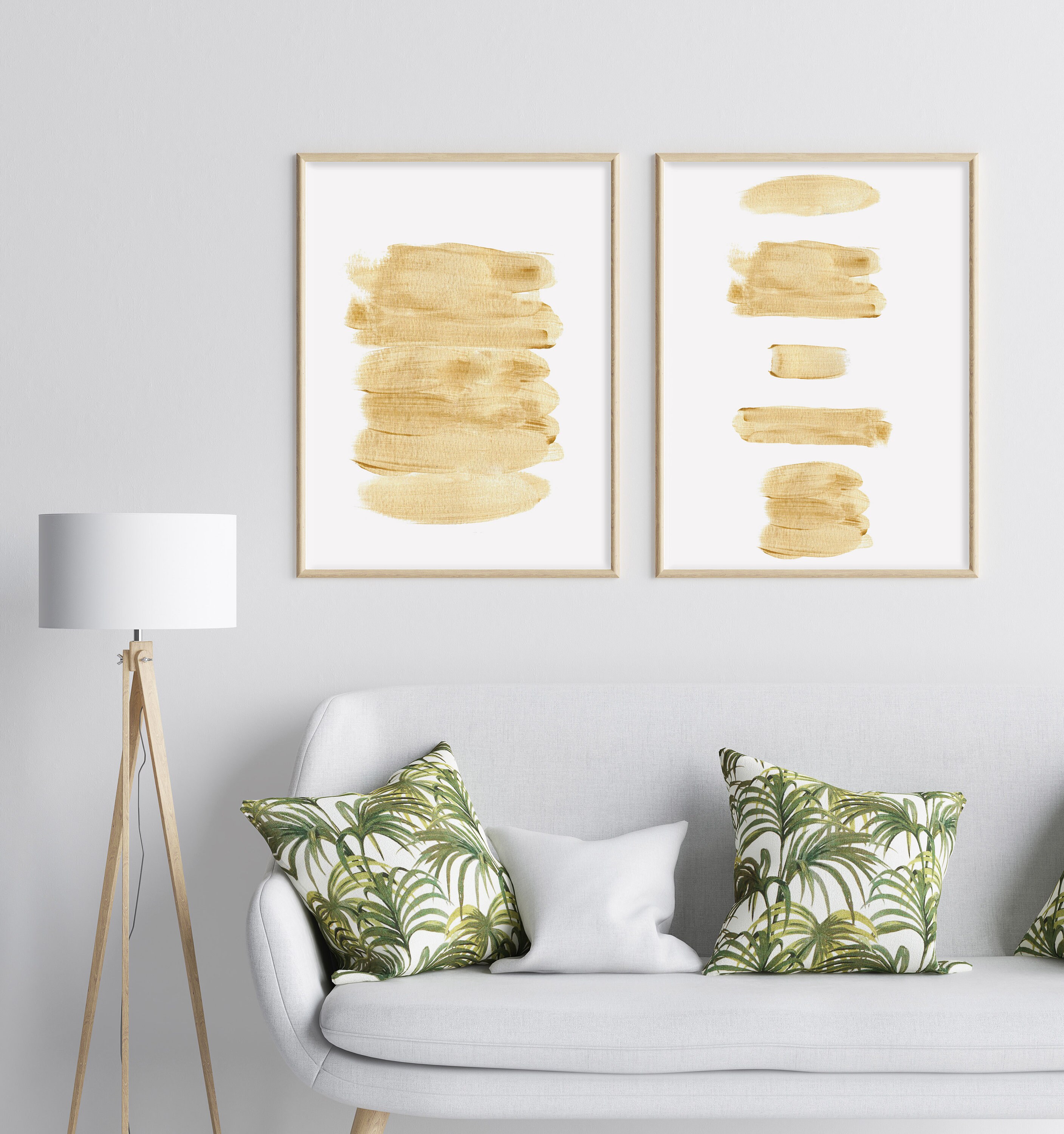 Gold Wall Art Set of 2, Gold Wall Decor, Abstract Wall Art Set