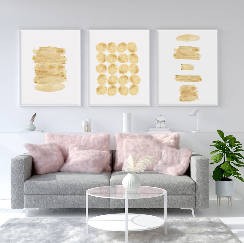 Gold Wall Art Set of 3 Gold Wall Decor Abstract Wall Art Etsy