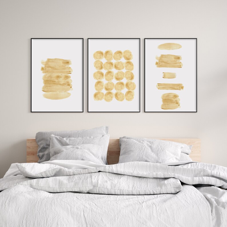Gold Wall Art Set of 3 Gold Wall Decor Abstract Wall Art Etsy