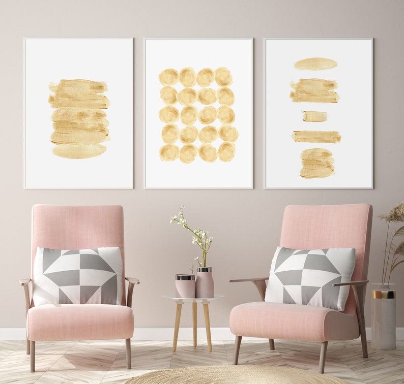 Gold Wall Art Set of 3 Gold Wall Decor Abstract Wall Art Etsy