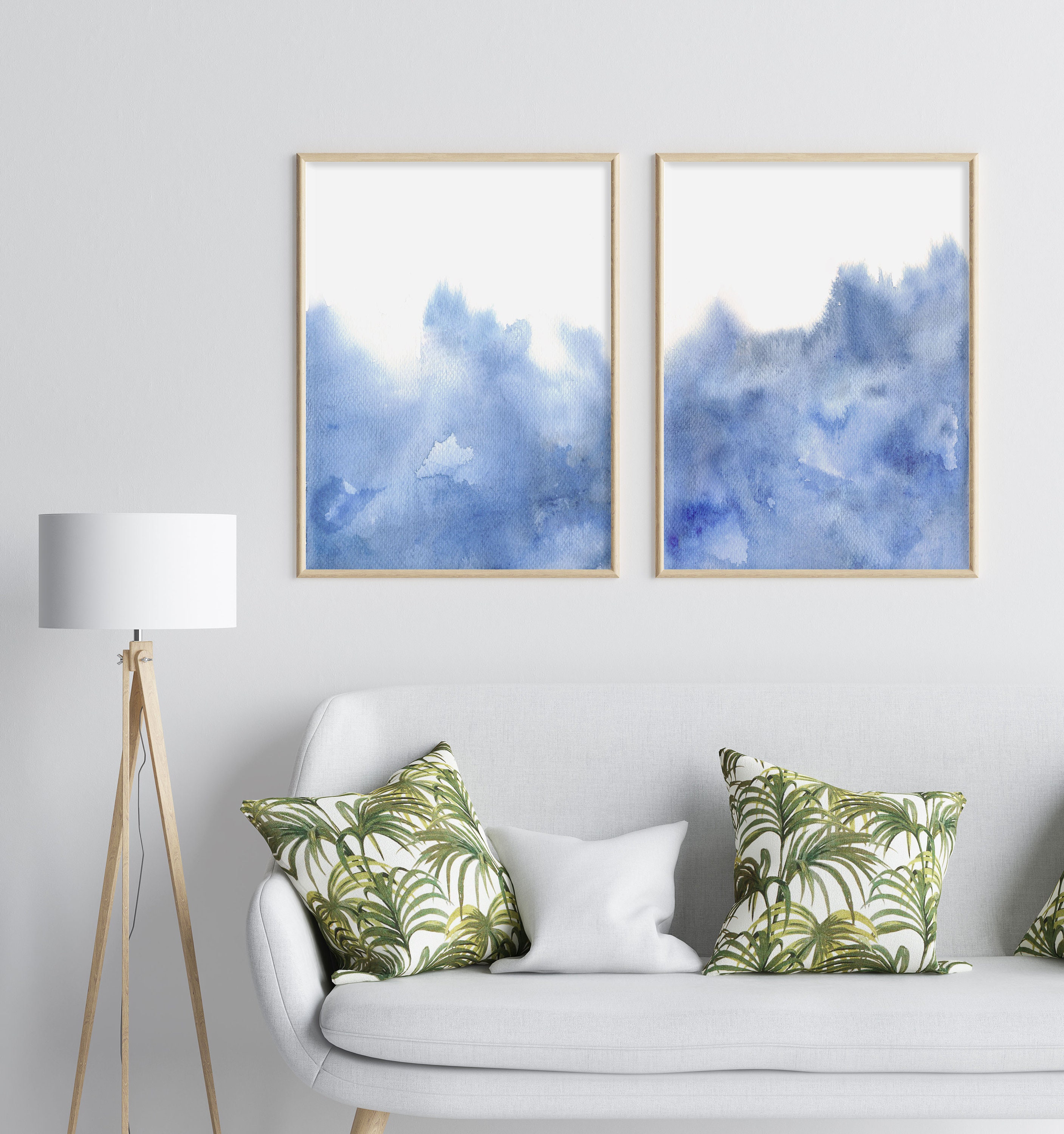 Set of 2 Abstract Wall Art, Blue Abstract Wall Art Set of 2, Set ...