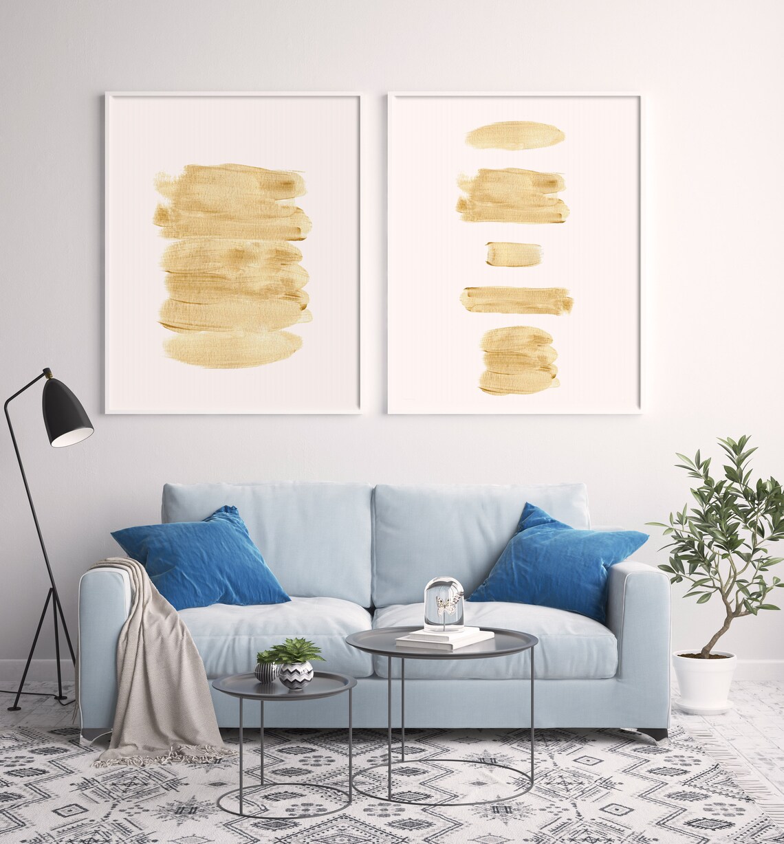 Gold Wall Art Set of 2, Gold Wall Decor, Abstract Wall Art Set