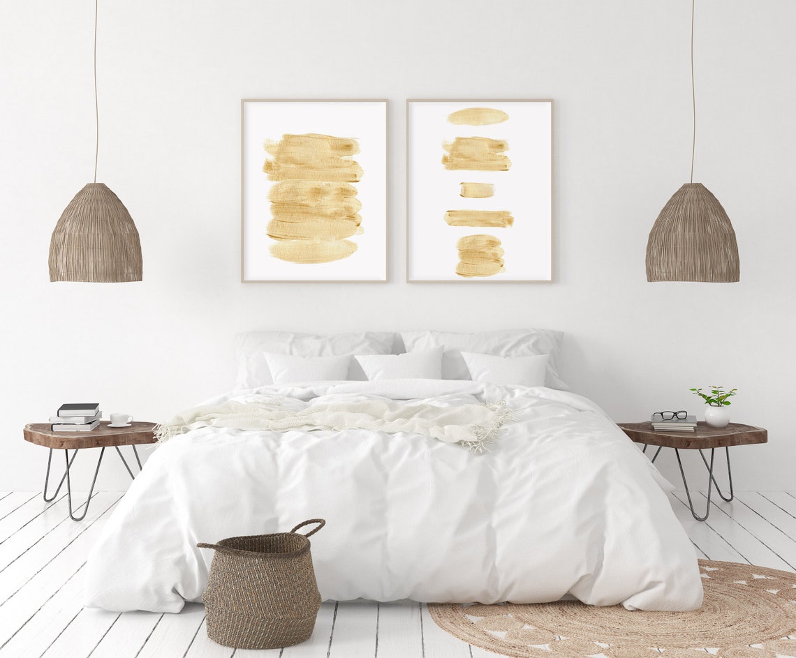 Gold Wall Art Set of 2, Gold Wall Decor, Abstract Wall Art Set