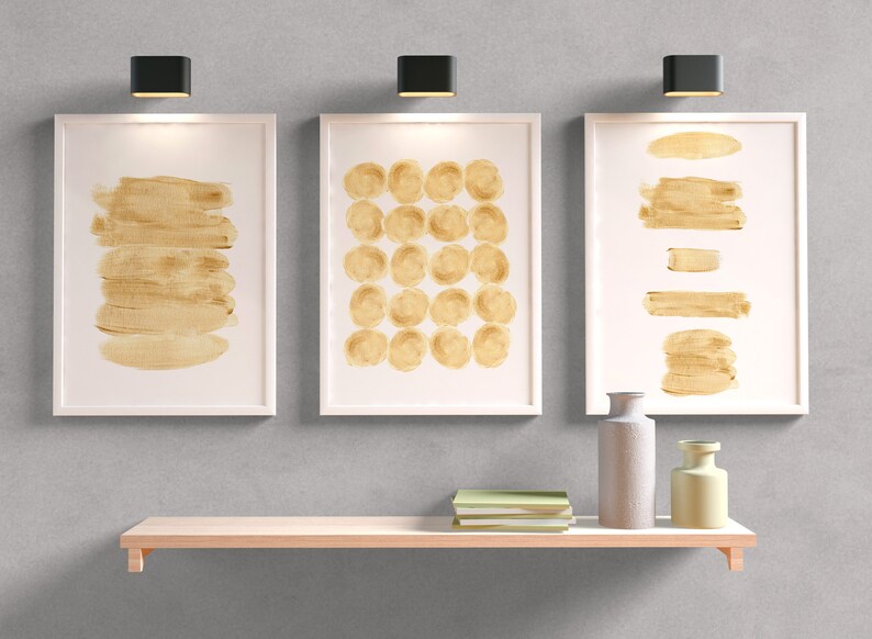 Gold Wall Art Set of 3 Gold Wall Decor Abstract Wall Art Etsy