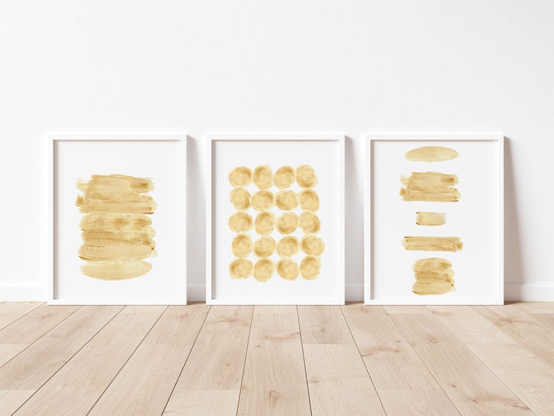 Gold Wall Art Set of 3 Gold Wall Decor Abstract Wall Art Etsy