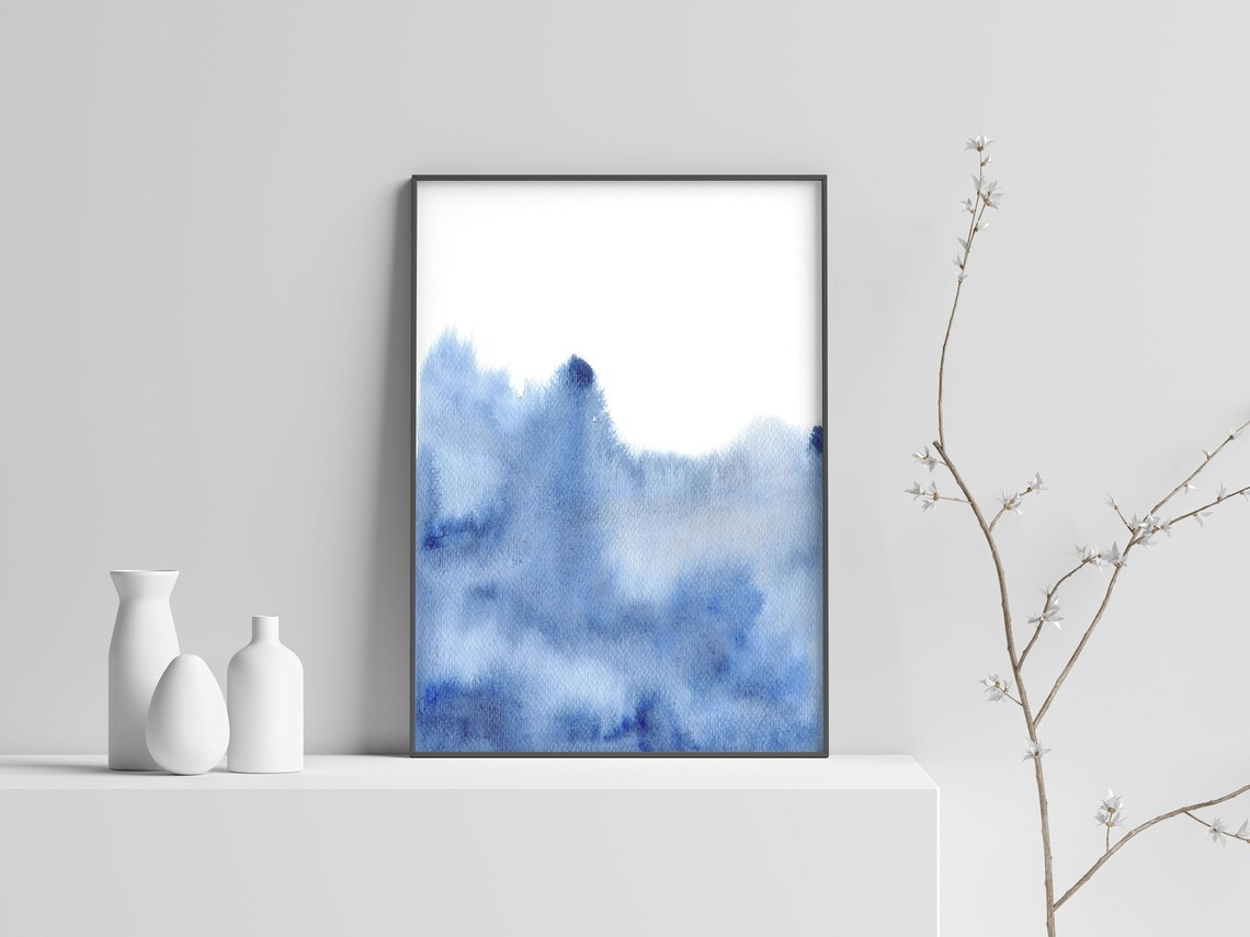 Blue Watercolor Wall Art, Abstract Wall Art, Blue Abstract Wall Art