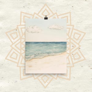 Boceto a lápiz de color estilo vintage de días de playa, arte oceánico sereno, póster mate, vibraciones de verano, sueños de verano, obra de arte costera