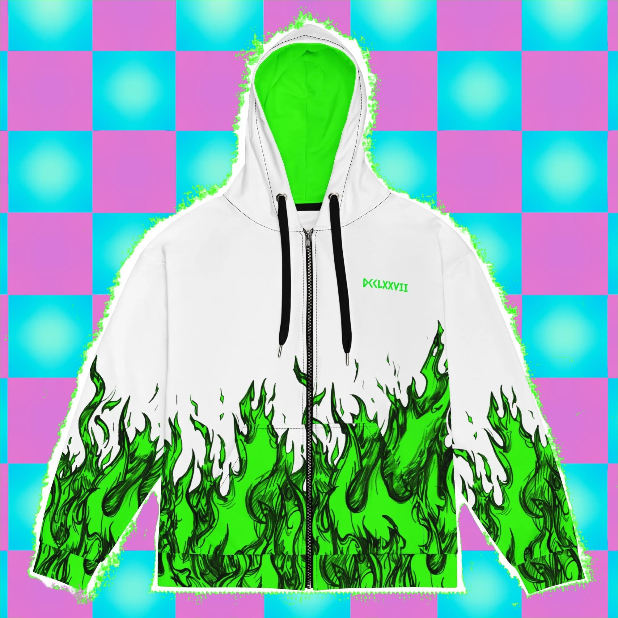 Neon Green Flame Sketch 777 Roman Numeral Unisex Zip up Hoodie. 30 OFF. Etsy UK