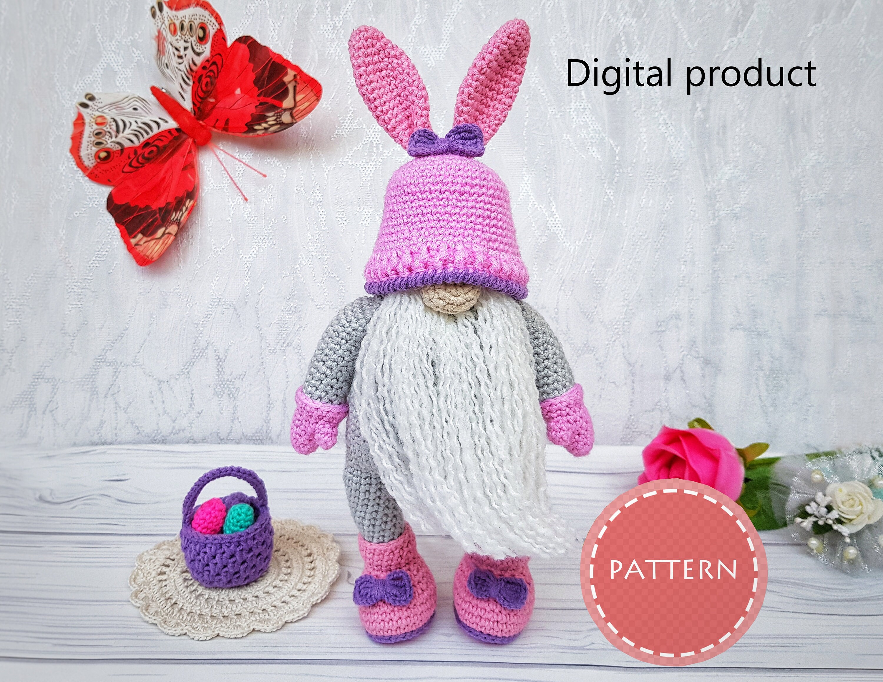 Crochet Easter gnome PATTERN with easter basket and eggs | Etsy