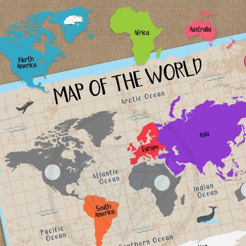 learning continents world map preschool printables busy etsy