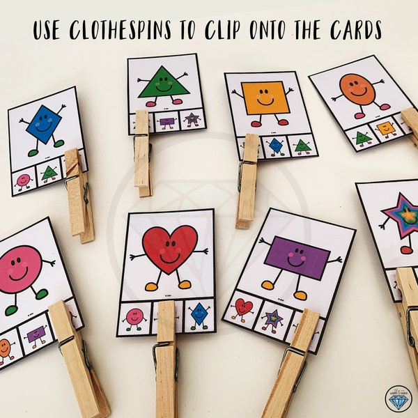 Shape Matching Clip Cards, Preschool Printables, Busy Binder, Kindergarten, Homeschool, Kids Activity, Printable, PDF, Downloadable