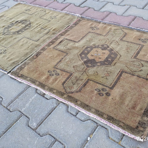 Oushak rugs, Pair small rug,Turkish order rug, Vintage small rug, Bathroom rug, handmade rug, feet2.4x2.2ft/75x70cm, home decor rug, Door mat rug,