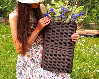 Basket Wall Decor, Tall wall basket/ Wall hanging, Front Door Basket, flower basket/ wicker wall decor, welcome door basket