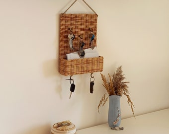 Rustic Wicker Key Holder with Mail Organizer: Entryway Decor