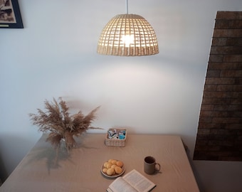 Wicker Pendant Light: Rustic Boho Hanging Lampshade (13.8" Diameter)