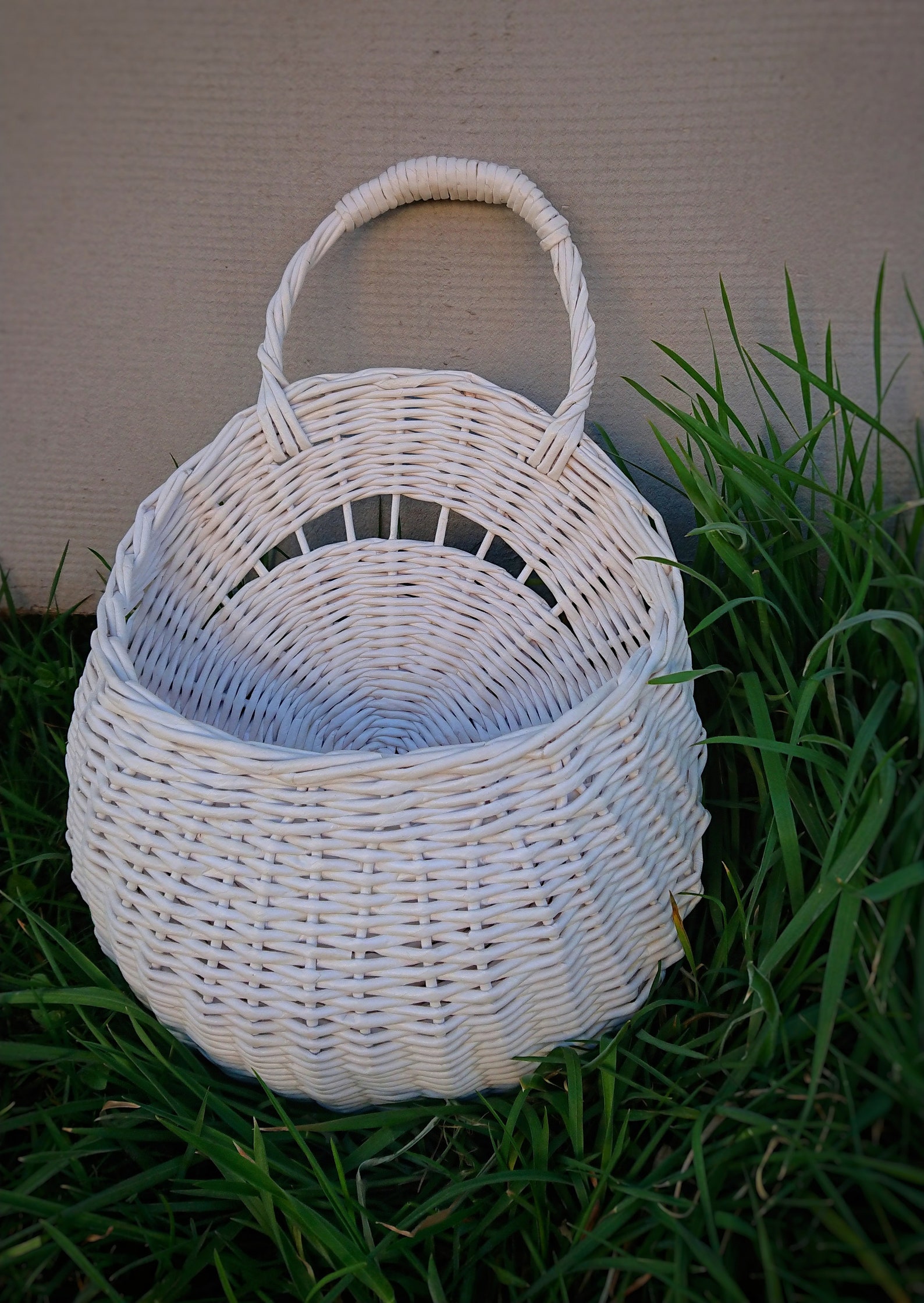 White Flower Basket, Wicker Door Basket, Wall Hanging Flower Decor Etsy