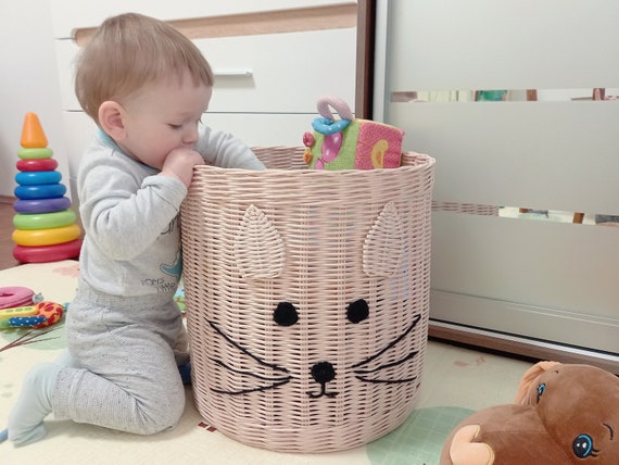 Cat Face Toy Basket NURSERY Woven Storage Basket Kid's - Etsy UK