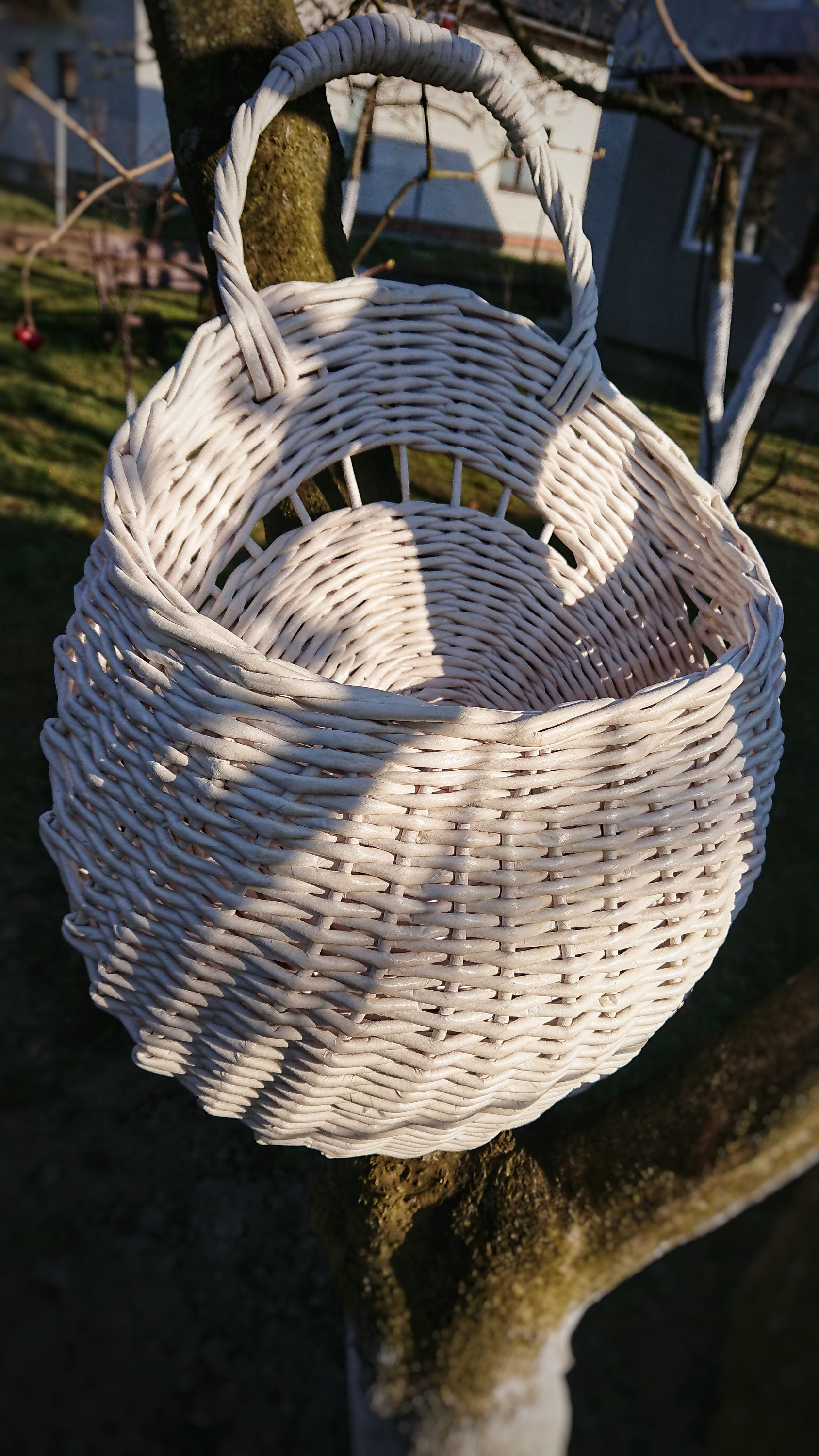 White Flower Basket Wicker Door Basket Wall Hanging Flower Etsy