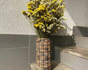 Handwoven Wicker Vase for Dried Flowers, Rustic Boho Vase, Dried Flower Holder
