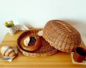 Picnic Food Cover, wicker food tray/ Bread Holder Bin, Food Cloche, wicker bread box, Kitchen storage basket// Bakery basket, Dustproof Food