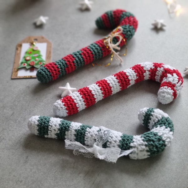 Tutoriel canne à sucre au crochet. Tuto facile de Noël.  Patron PDf en Français. Débutant en crochet . Sucre d'orge. DIY de Noel.