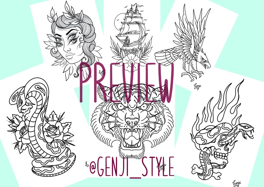 DIY Tattoo Flash Colouring in Book - Etsy