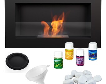 Wall mounted bio-fireplace GOLF 2 black with glass TÜV certificate set