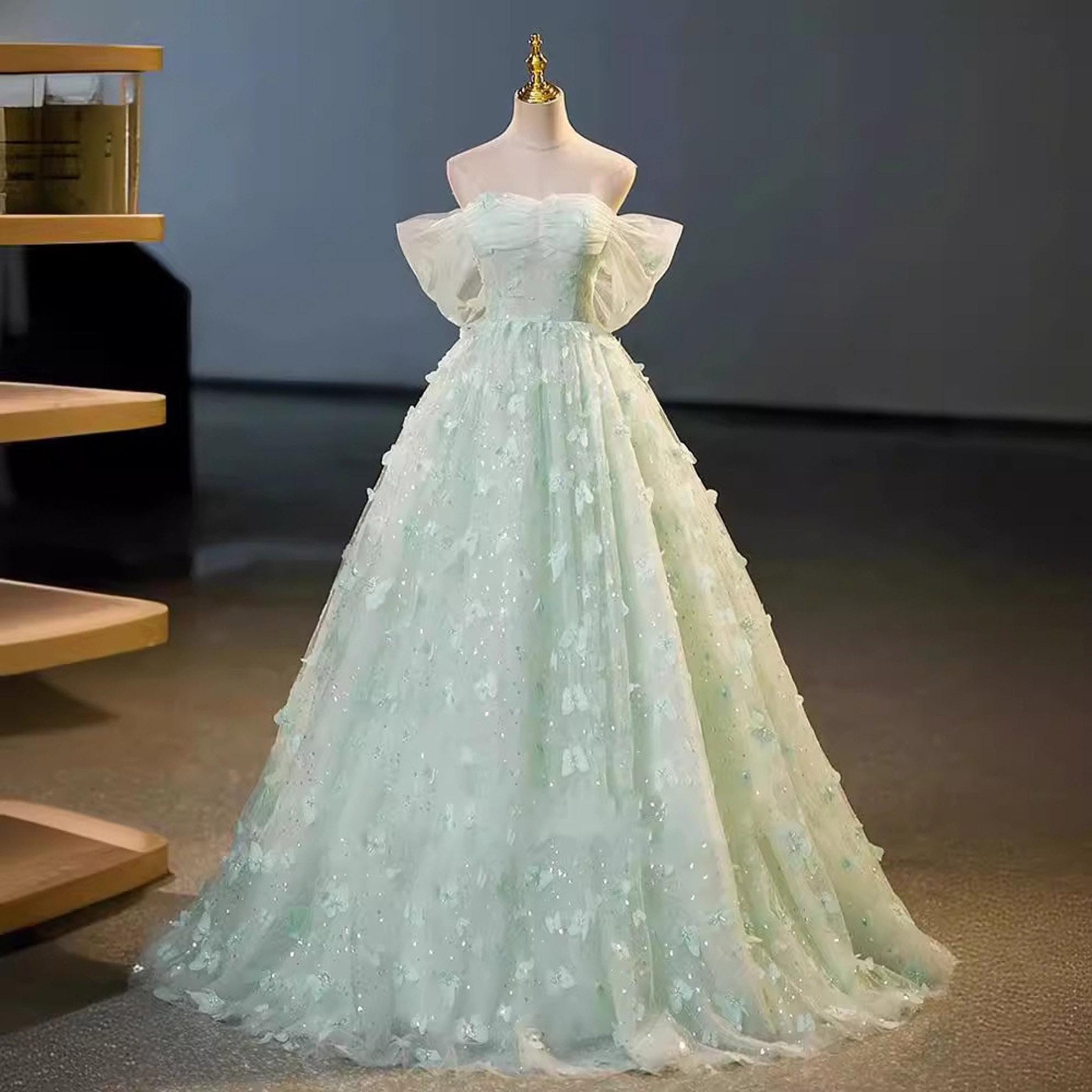 Fairy Green Off Shoulder Tulle Prom Dress, Cocktail Dress, Evening Dress, Princess Dress, Birthday Dress, Prom Dress, Party Dress,Prom Dress