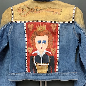 Queen of Hearts hand painted denim jacket  Alice in wonderland inspired free shipping