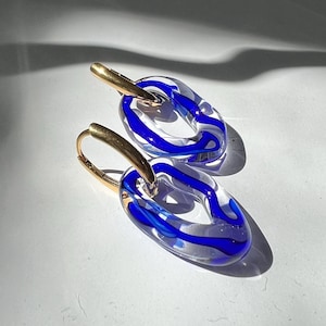 Gorgeous contemporary transparent mix blue glass earrings, Lightweight, handcrafted, unique, mothers day gift