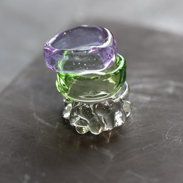 Contemporary Lampwork Glass Ring, Semi-Transparent Artistic Jewelry, Chunky Style, Gift for Birthday or Holidays