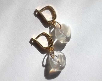 Pearl glass earrings, French lock,  Lightweight, handcrafted earrings, Mother’s Day gift