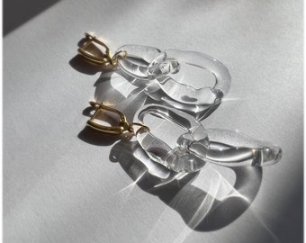 Stunning Double glass contemporary earrings | Rhodium Plated Sterling Silver | Lightweight earrings