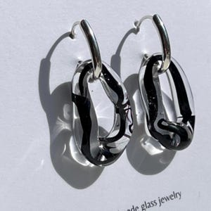 Contemporary large transparent mix black glass earrings, Lightweight, handcrafted, unique, mothers day gift