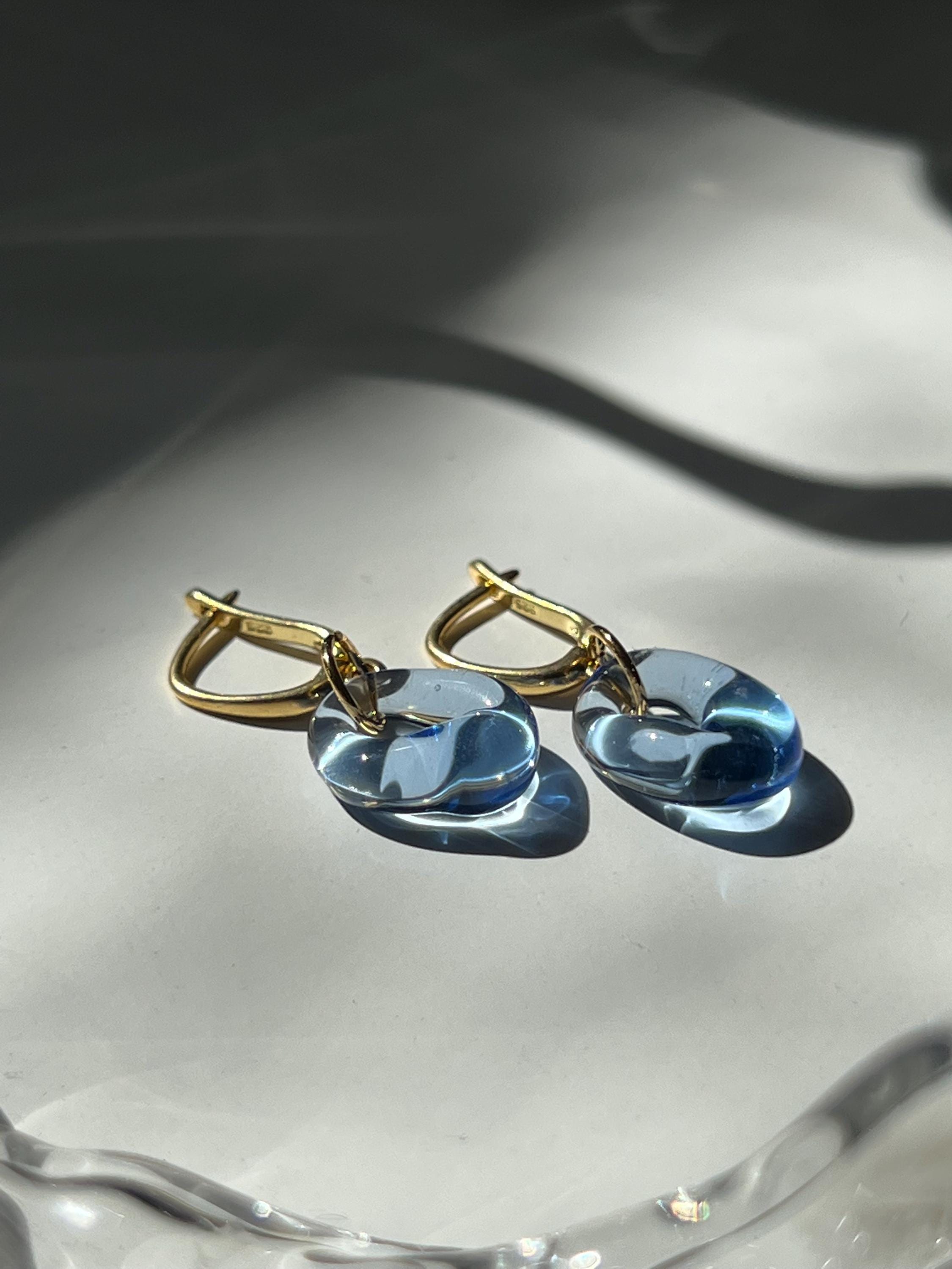 Sky Blue Glass Earrings, French Lock, Lightweight, Handcrafted