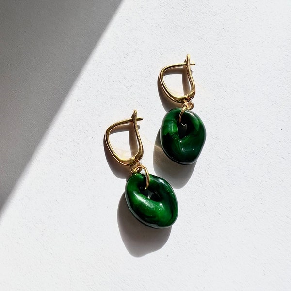 Classy mini dark green glass earrings | French lock | Lightweight, handcrafted earrings, Mother’s Day gift