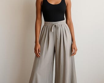 Extra Wide Leg Trousers- Elastic Waist made in UK