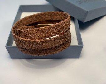 Bruine leren armband met dierenprint / leren armband met bruine dierenprint